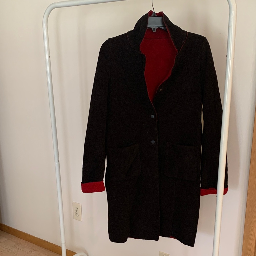 Women's Black and Red Coat